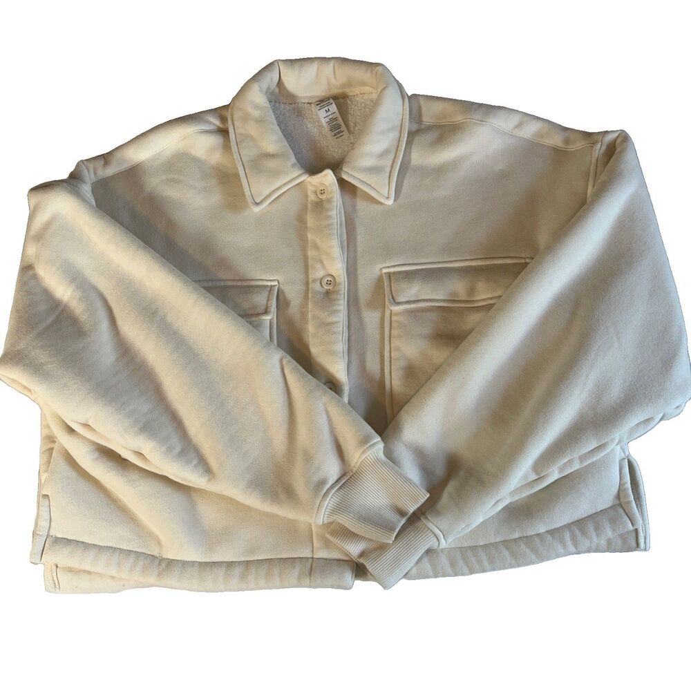 90 Degrees By Reflex Cropped Shacket Womens M Cream Sherpa Lined Boxy Cozy Fall